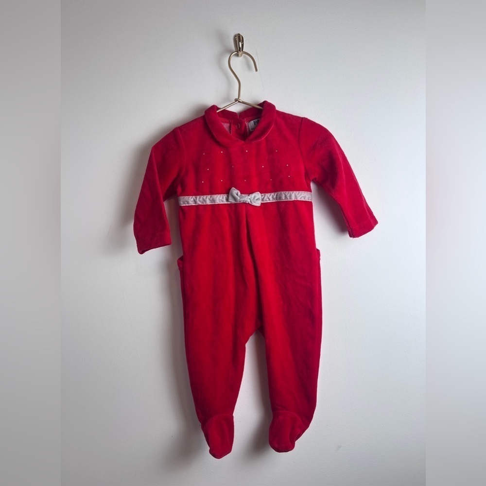 P&P By Piccino Piccino Red Velour Footie outfit baby 6m